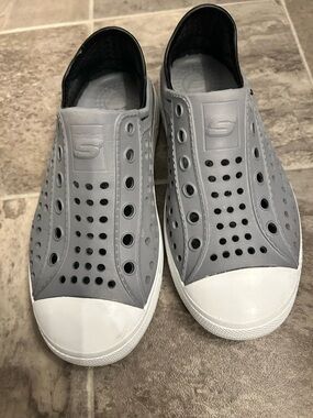 Skechers Kids Gray Slip-On Water Shoes with White Toe